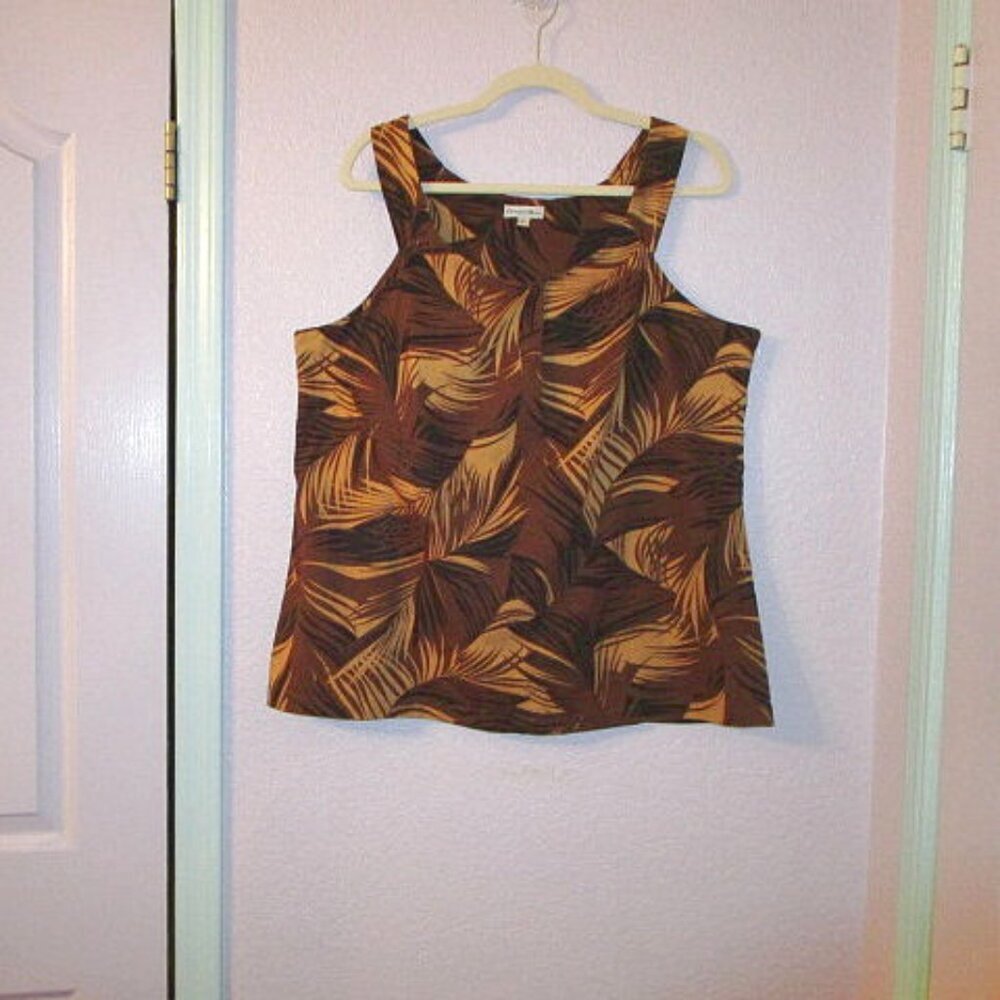 Coconut Moon Exotic Palms Sleeveless Top Size L Tunic Linen Cotton Brown NEW